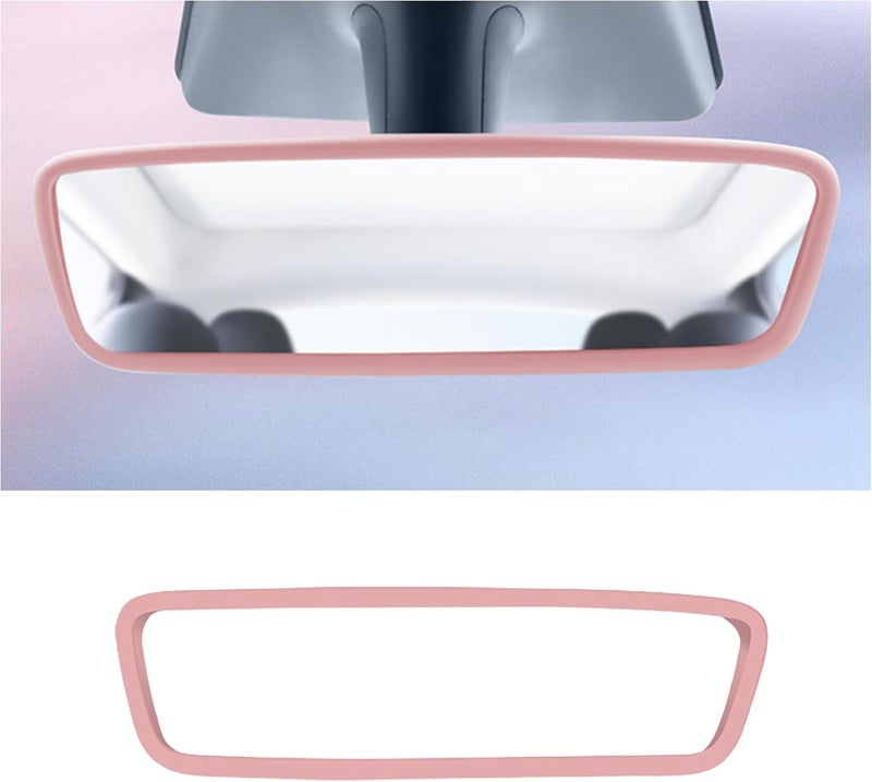 Tioollev Car Rear View Mirror Protector Frame, Silicone Auto Rearview Edge Protection Cover Compatible with Model 3 Model Y, Interior Rear View Trim Frame Decoration, Car Accessories (Pink) - Image 2